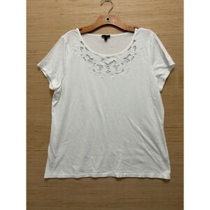 Talbots Womens XL White Short Sleeve Scoop Neck Floral Eyelet Lace Knit Tee Top